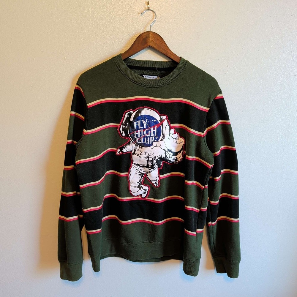 Genuine Mens Large Green Striped Fly High Club Astronaut Pullover